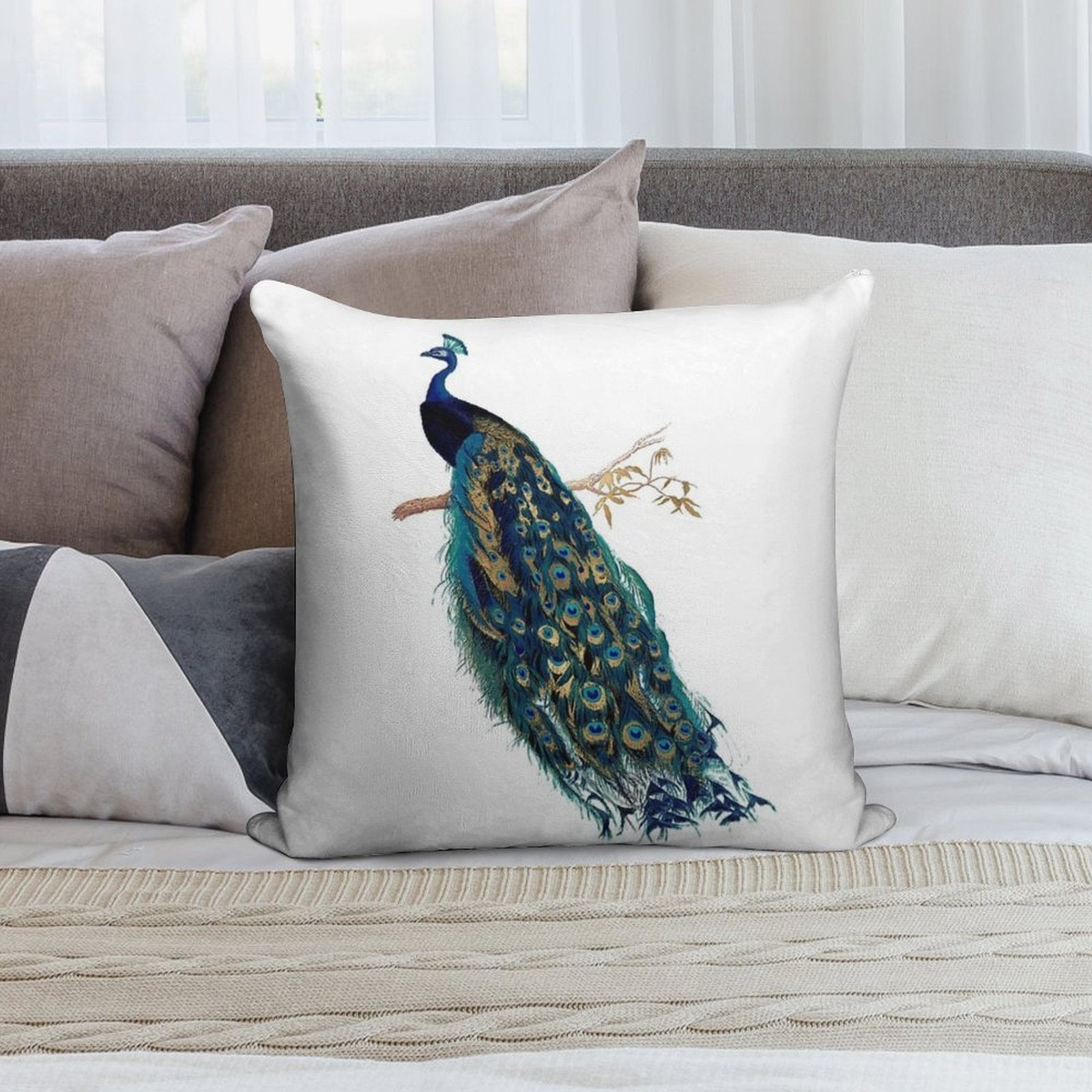 Vintage Peacock Soft Shrink-Resistant Throw Pillow