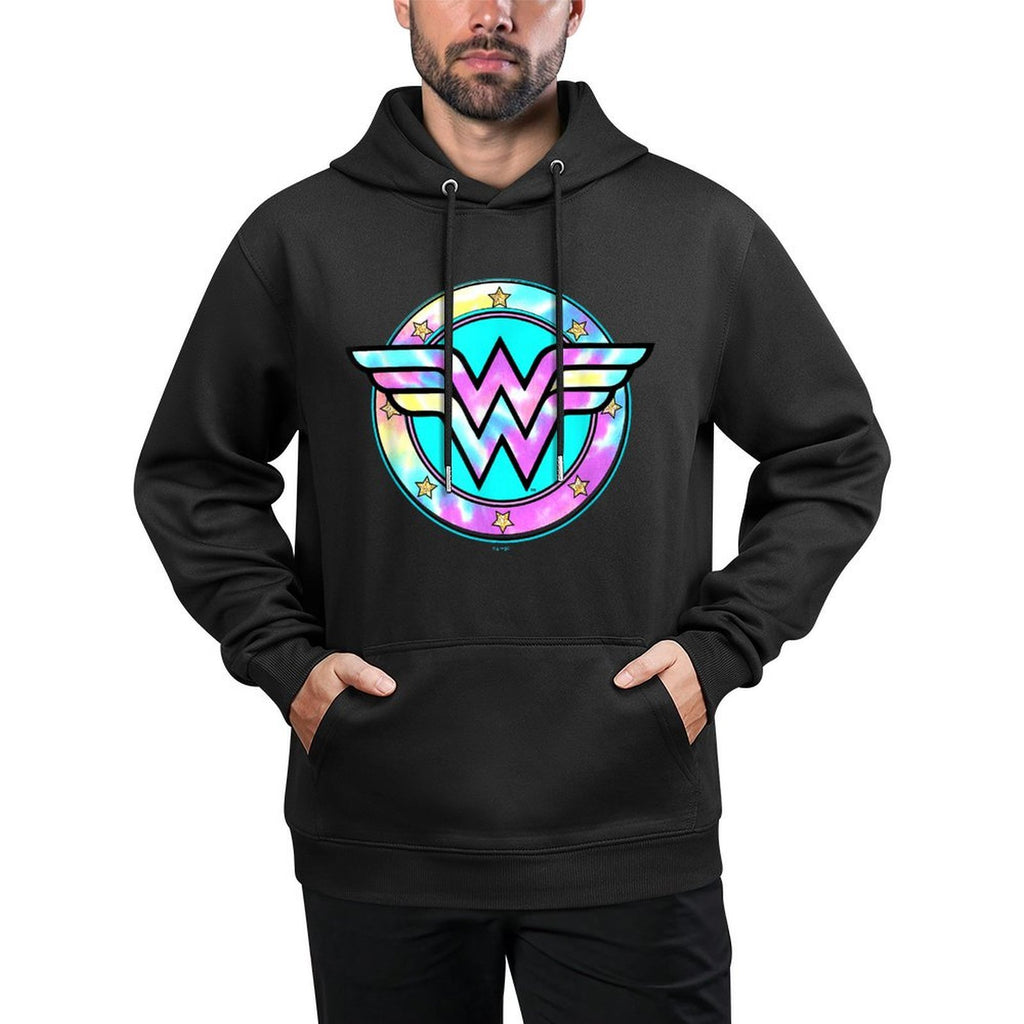 DC Comics Wonder Woman Rainbow Tie Dyed Superhero Badge Medium-Weight Fabric Hoodie