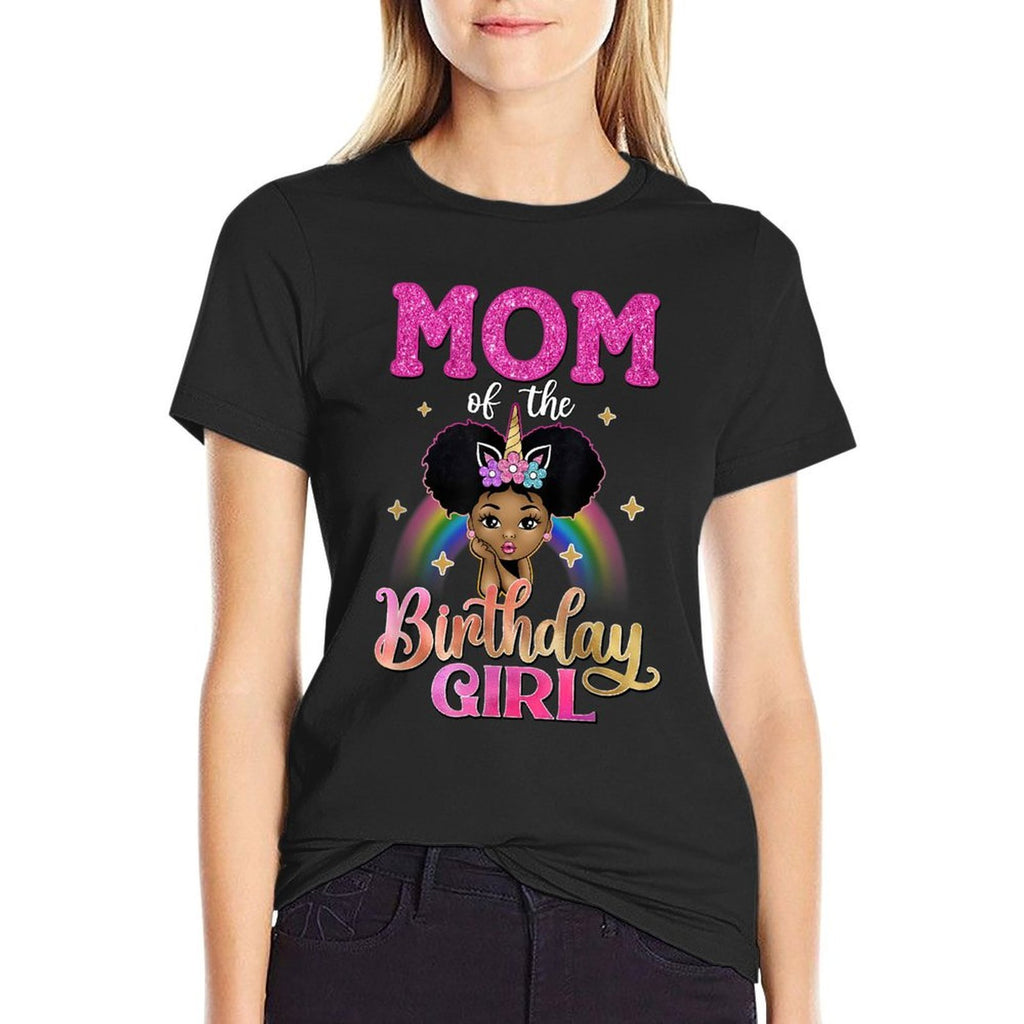 Mom of The Birthday Girl Princess Afro Melanin Unicorn  Moisture-wicking T-Shirt