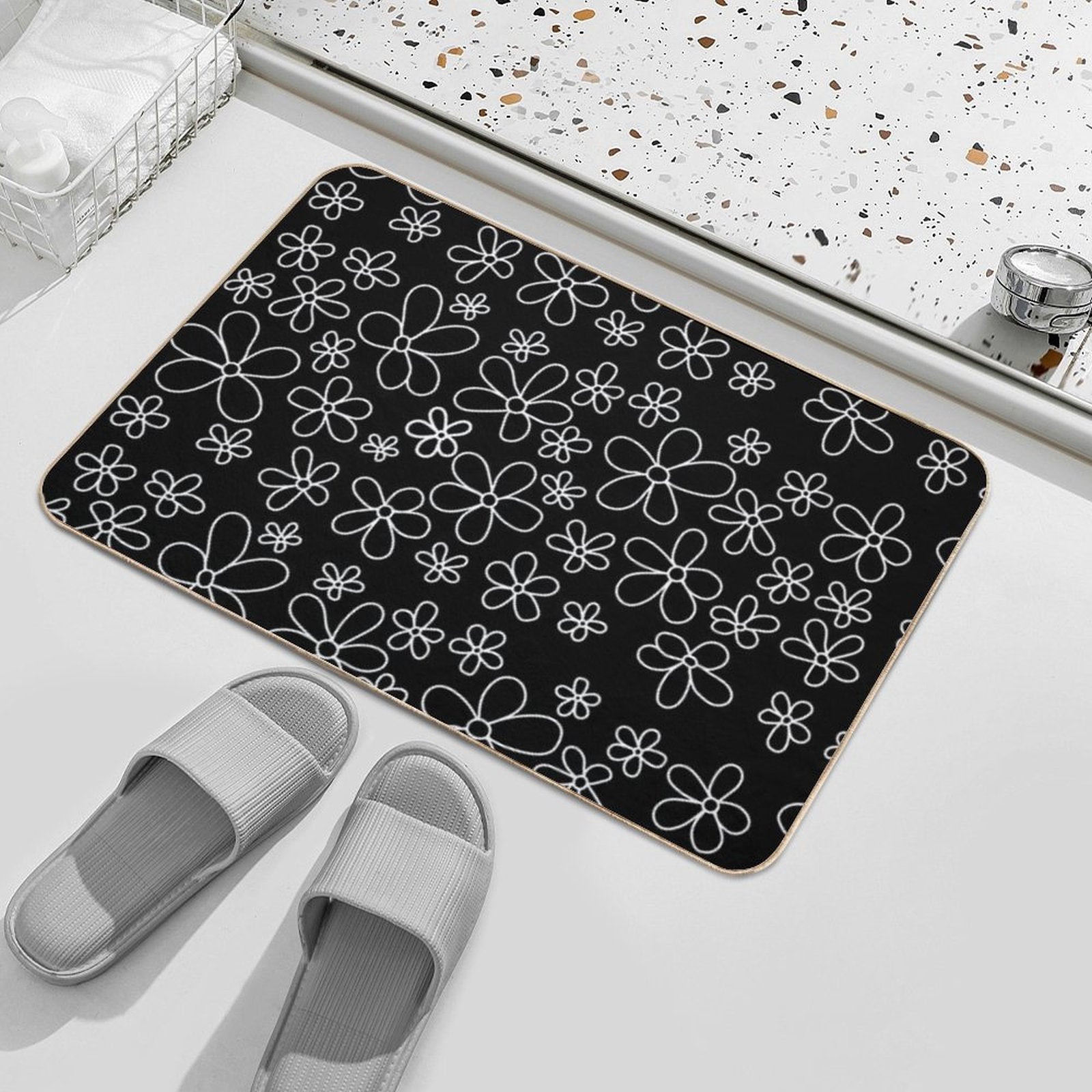 White Flowers  Pet-Safe Bath Mat