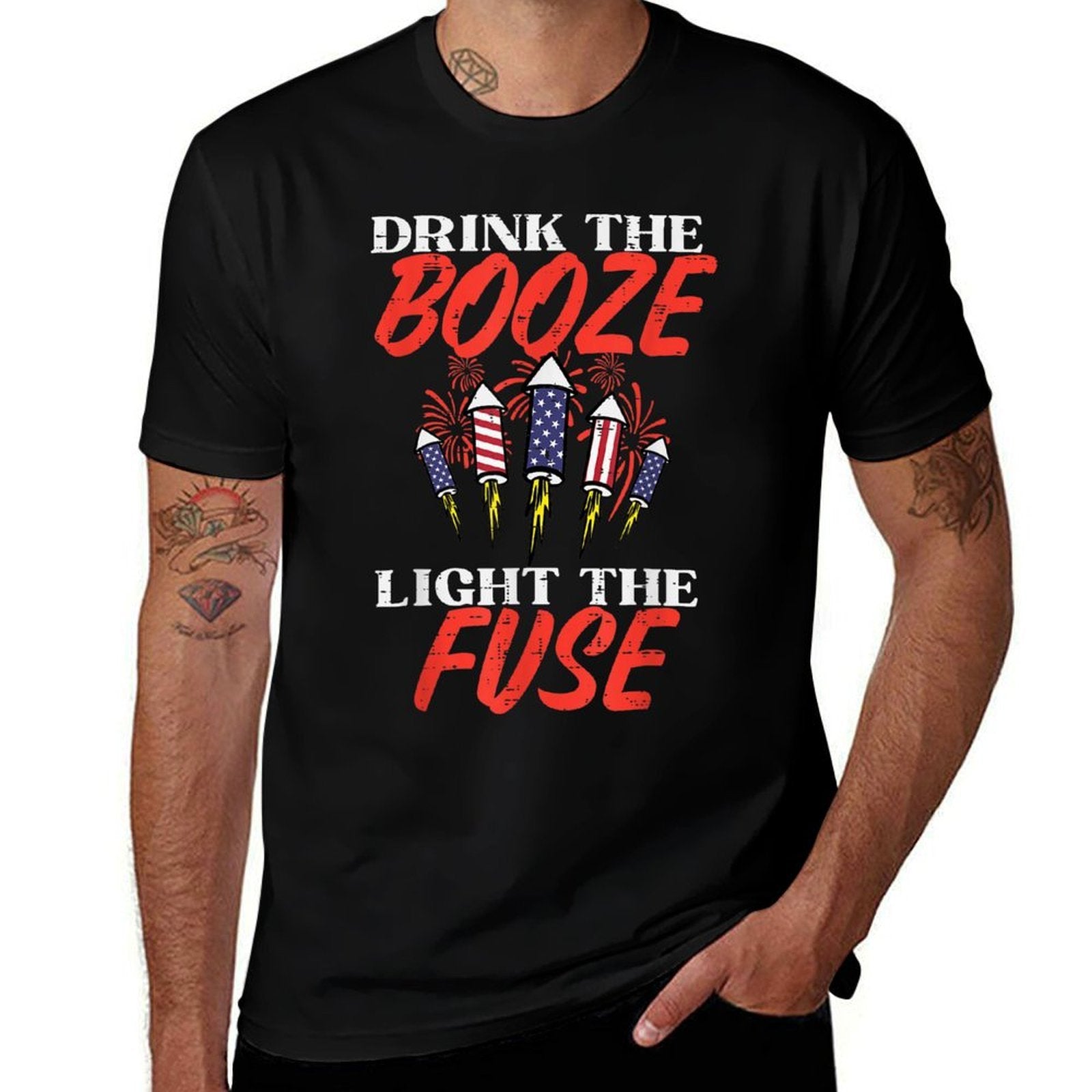 Light The Fuse Fireworks Funny Fourth 4th Of July Men Women  Fade-proof Color T-Shirt