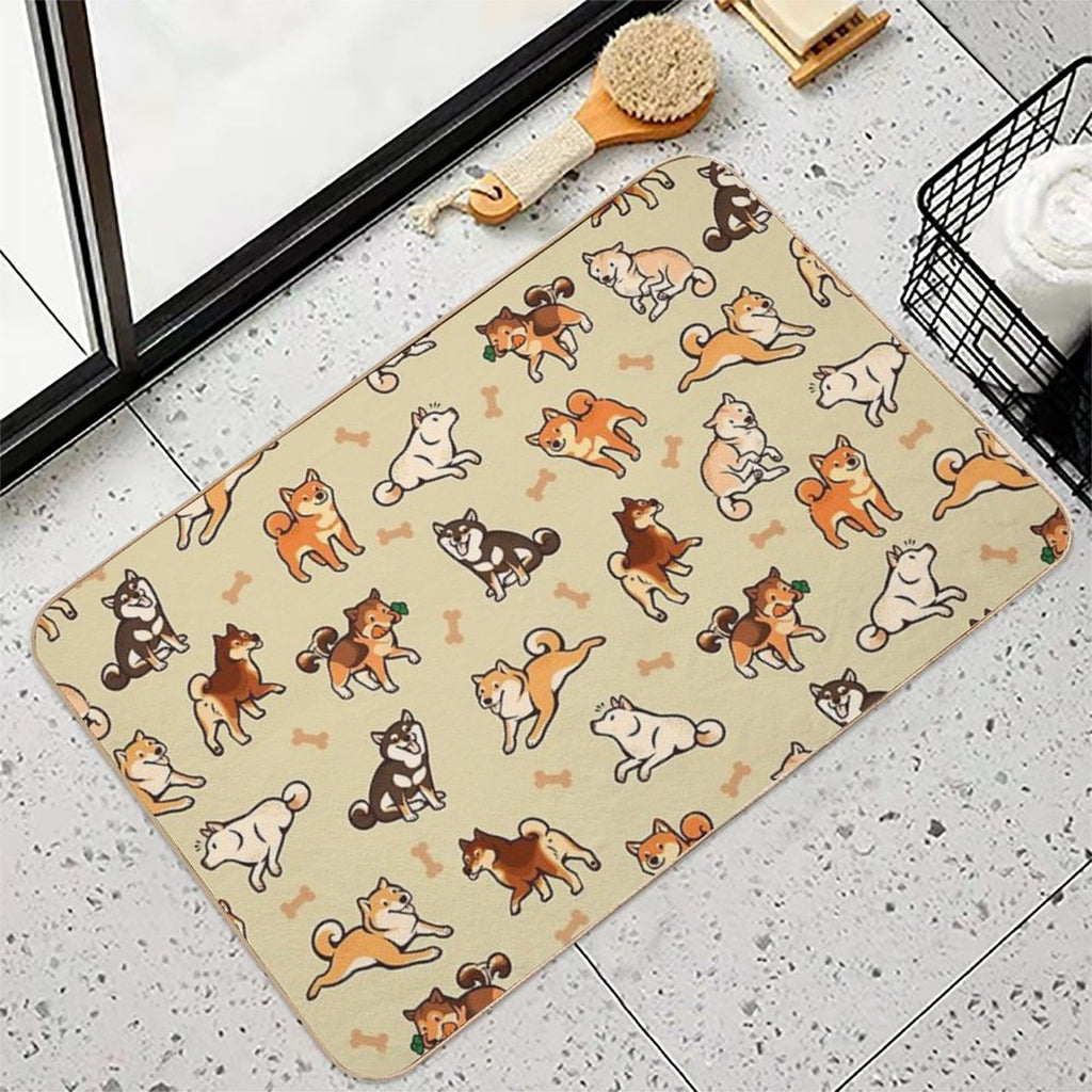 Shibes in Cream  Repositionable Bath Mat
