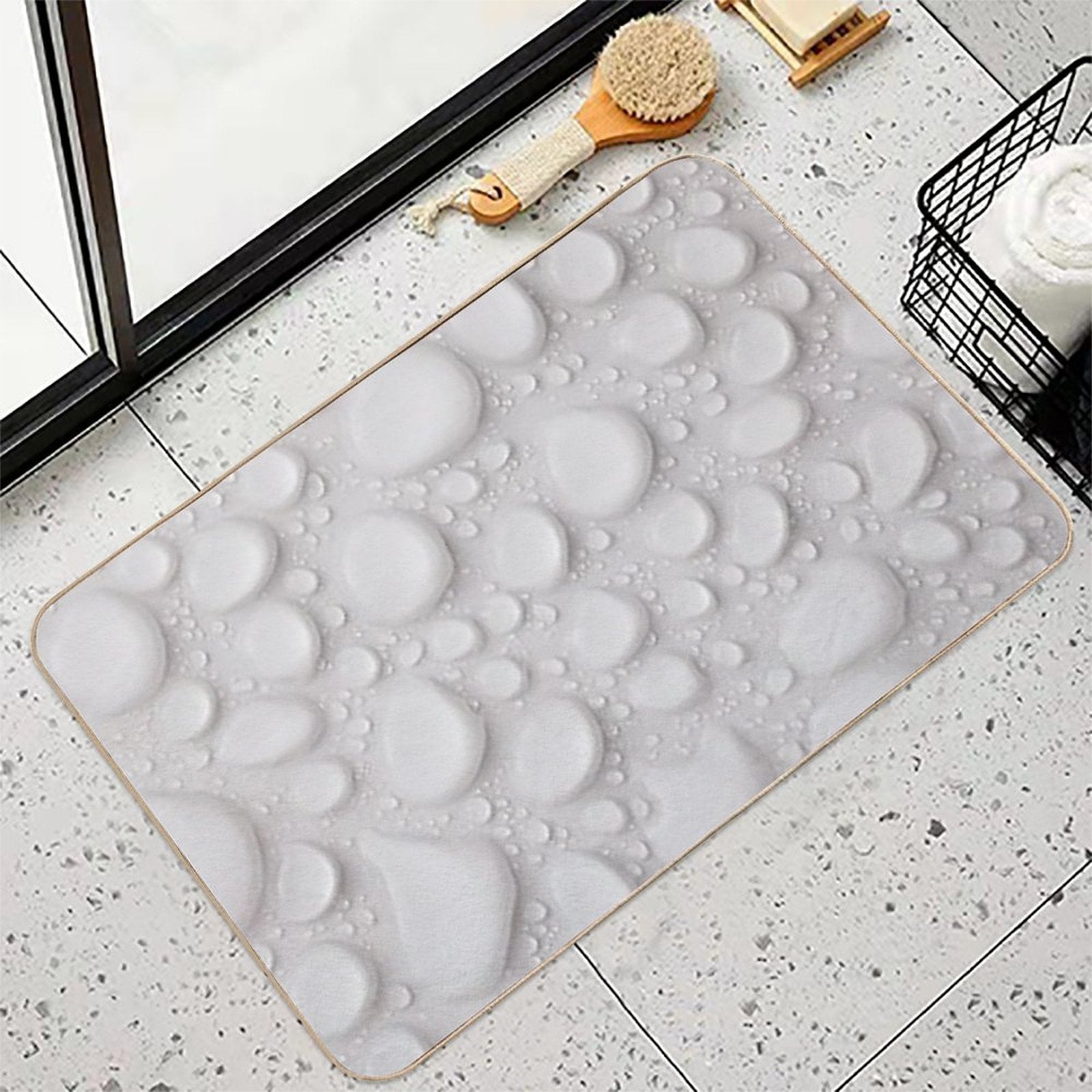 Water Drops, Beads, Rain Drops, Bubbles, White, Clear, Wet, Drenched,  Anti-Trip Bath Mat