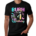 Bruh It's My 4th Birthday Butterfly Theme 4 Year Old  Ribbed Collar T-Shirt