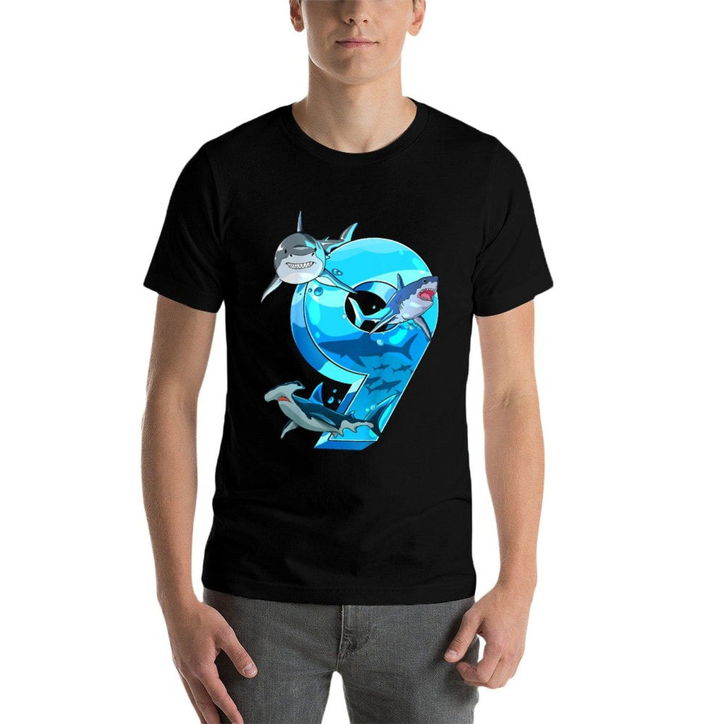Kids Shark Boy 9 Years Birthday Child Children Birthday  Fade-proof Color T-Shirt