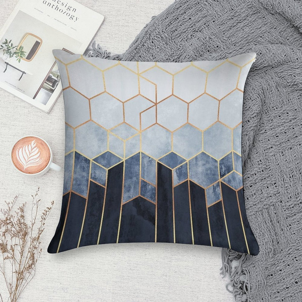 Soft Blue Hexagons Soft Reinforced Edging Throw Pillow