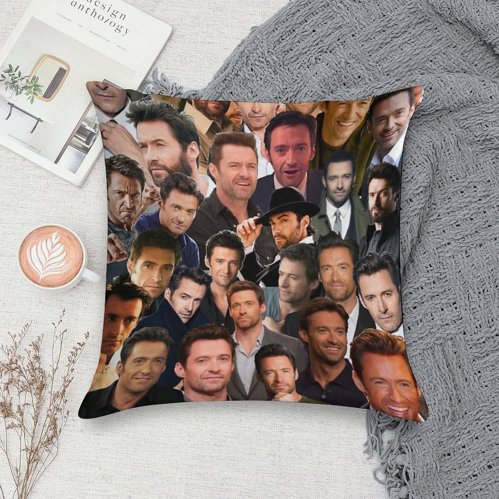 Hugh Jackman Photo Collage Soft Gift Ready Throw Pillow