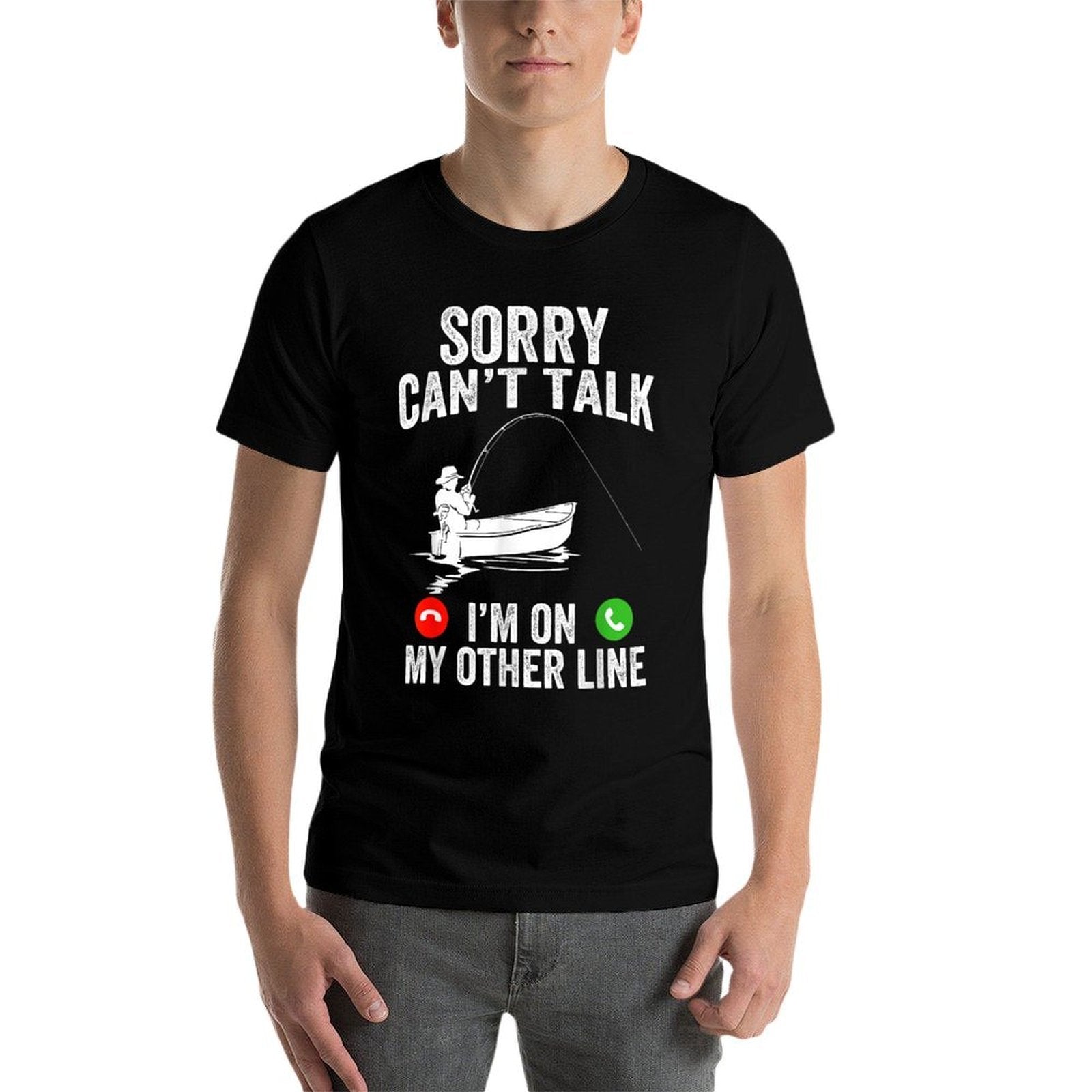 Funny Sorry I Cant Talk Im On My Other Line Fishing Man  Breathable T-Shirt