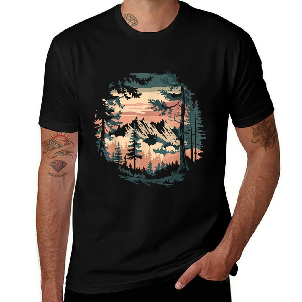 Trees Nature Mountains Adventure Outdoor Wildlife Forest  Trendy Pattern T-Shirt