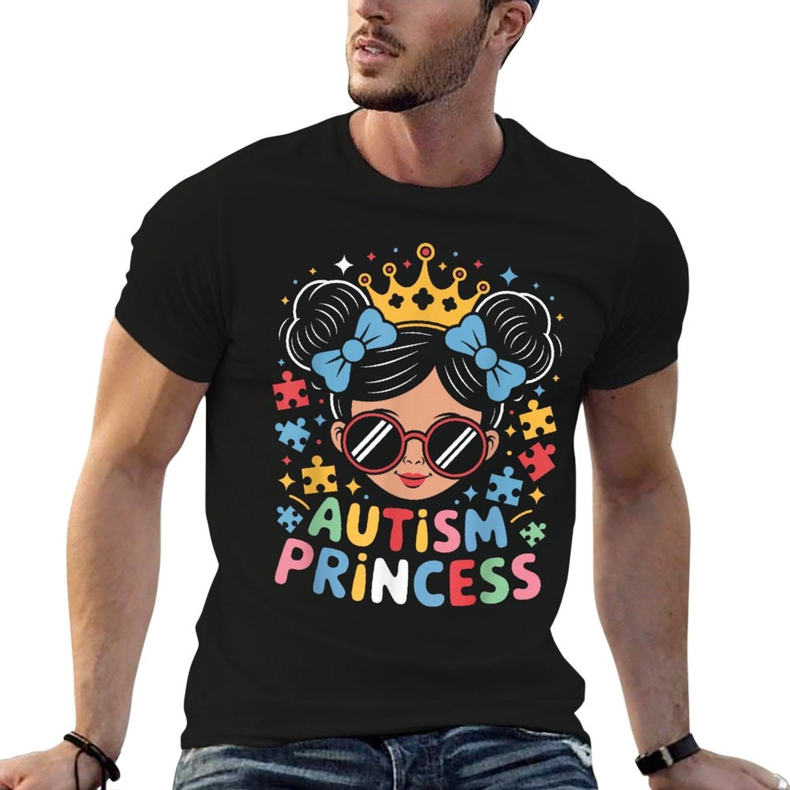 Autism Princess Afro Girls Bow Daughter Autism Awareness  Soft T-Shirt