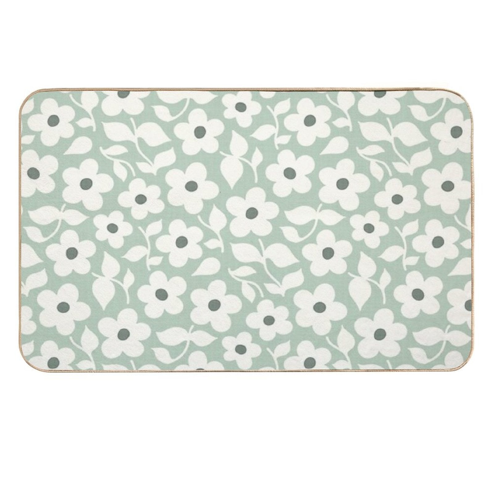 Bold Retro Daisy Flowers – Sage Green – Playful Floral Design  Rapid-Drying Bath Mat