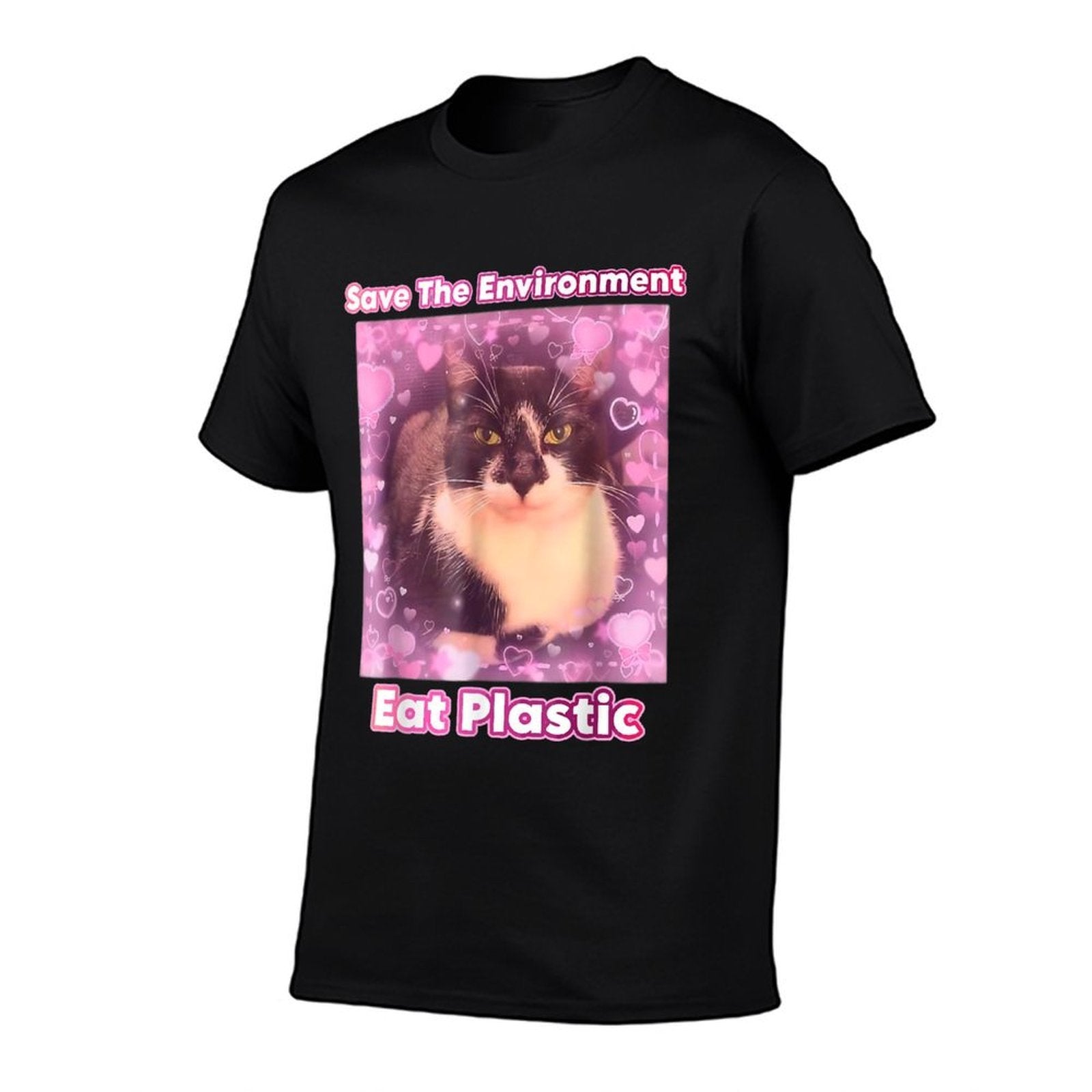 Save The Environment Eat Plastic Cat Meme Funny Memes Gen Z  Easy-care T-Shirt