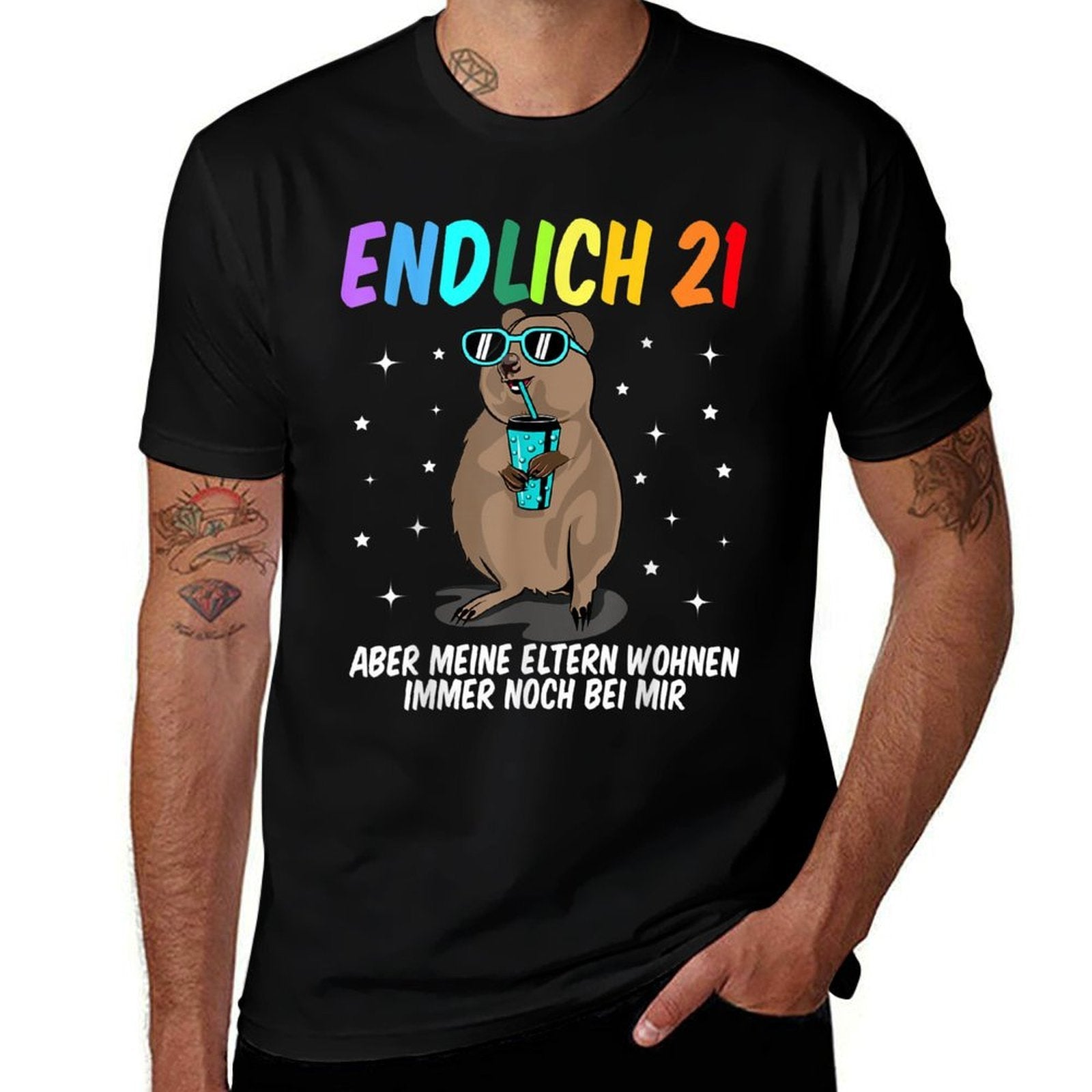 21st Birthday Girl Boy Funny - Finally 21 Quokka  Rolled Sleeves T-Shirt