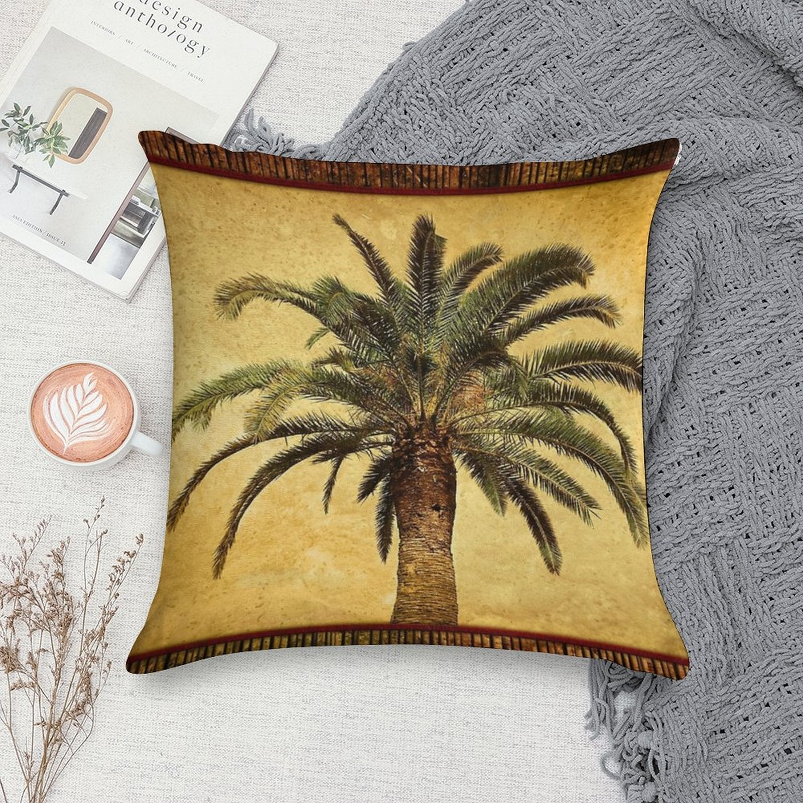 Tropical Retro Palm Tree Vintage Hawaiian Palms Soft Ultra-Soft Texture Throw Pillow