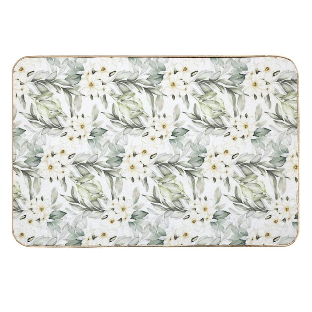 Green Leaves And Flower Blossom Pattern  Fade-Resistant Bath Mat