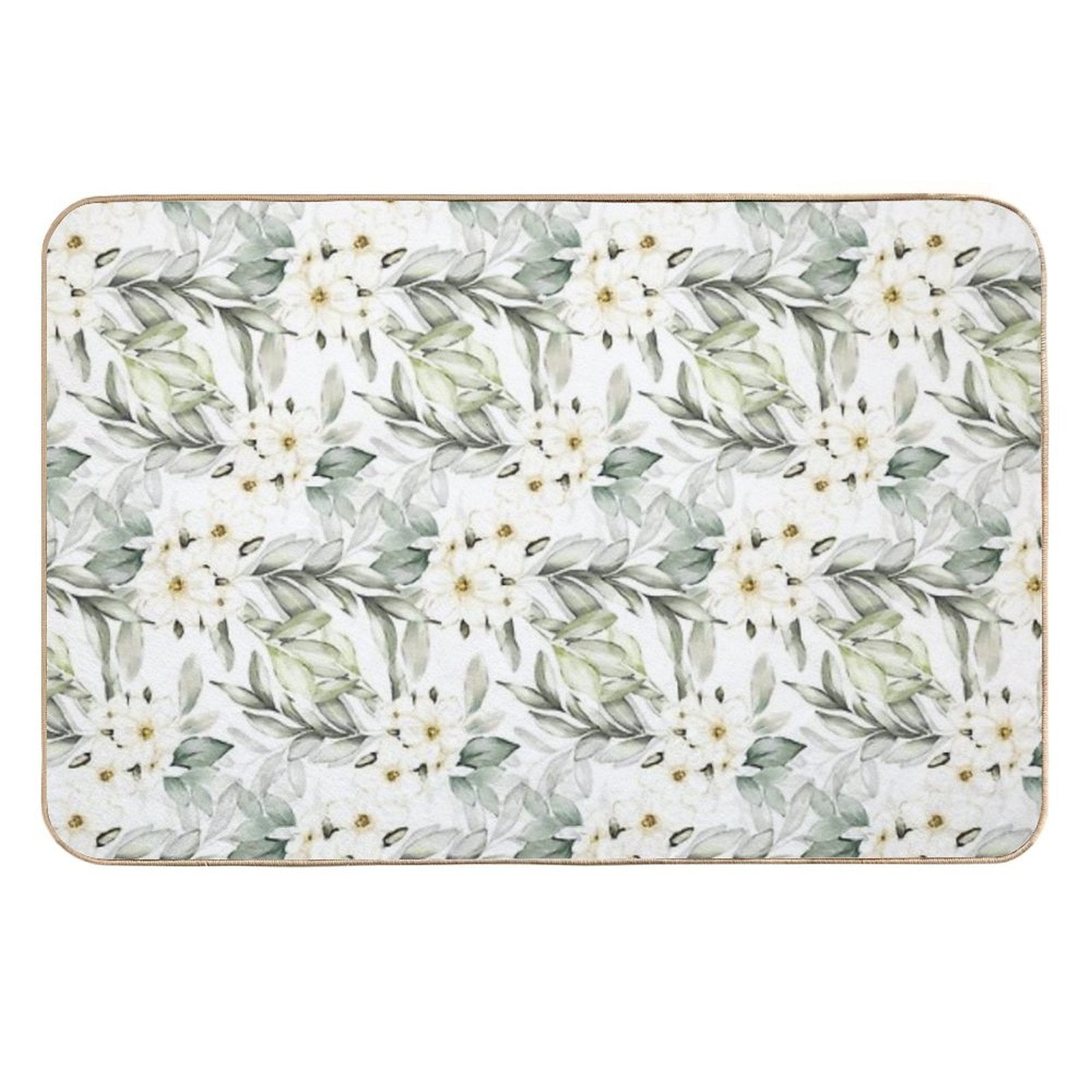 Green Leaves And Flower Blossom Pattern  Fade-Resistant Bath Mat