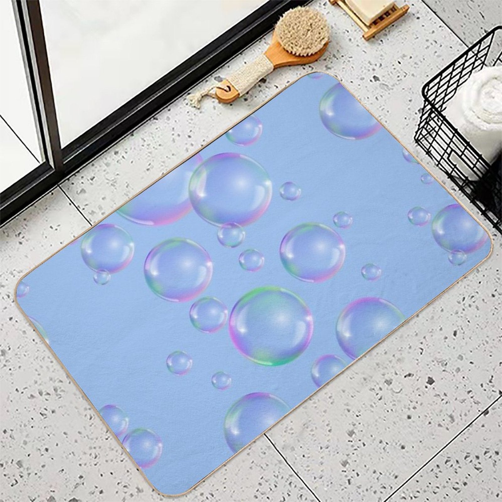 Colorful Bubbles Pattern - Light Blue Background  Repositionable Bath Mat