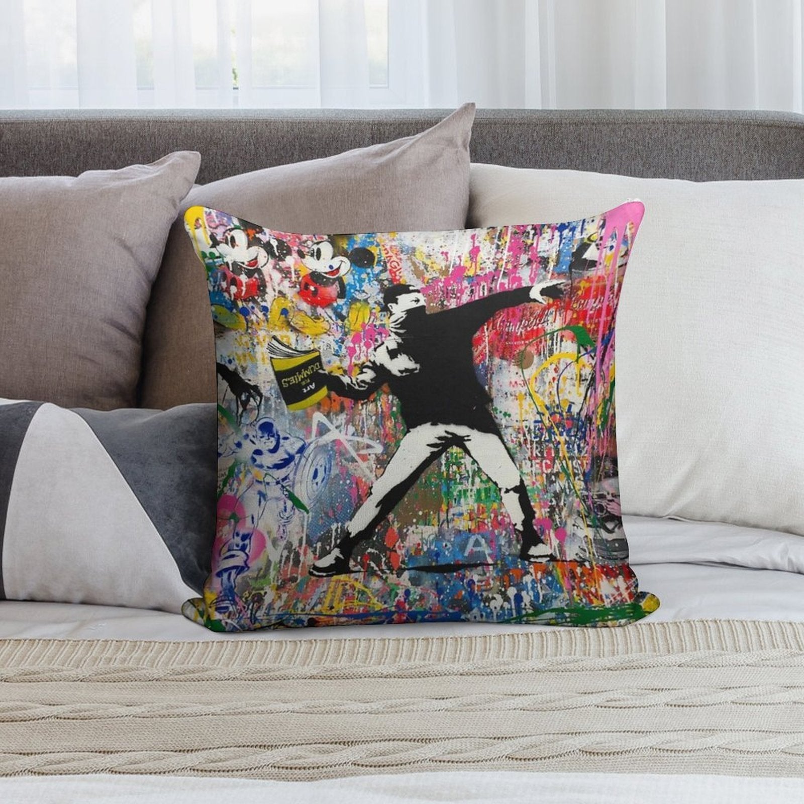 Book Thrower Pop Art Graffiti Mashup Banksy Soft Skin-Friendly Throw Pillow