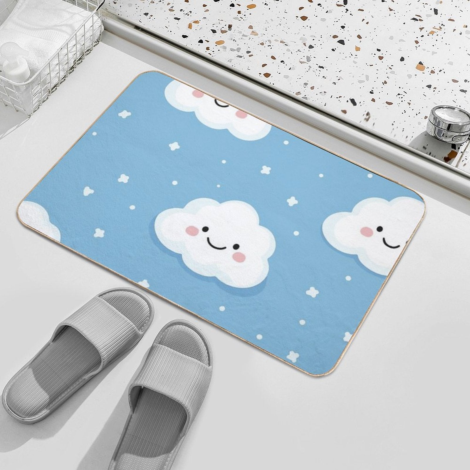 Cute Smiling Clouds  Repositionable Bath Mat
