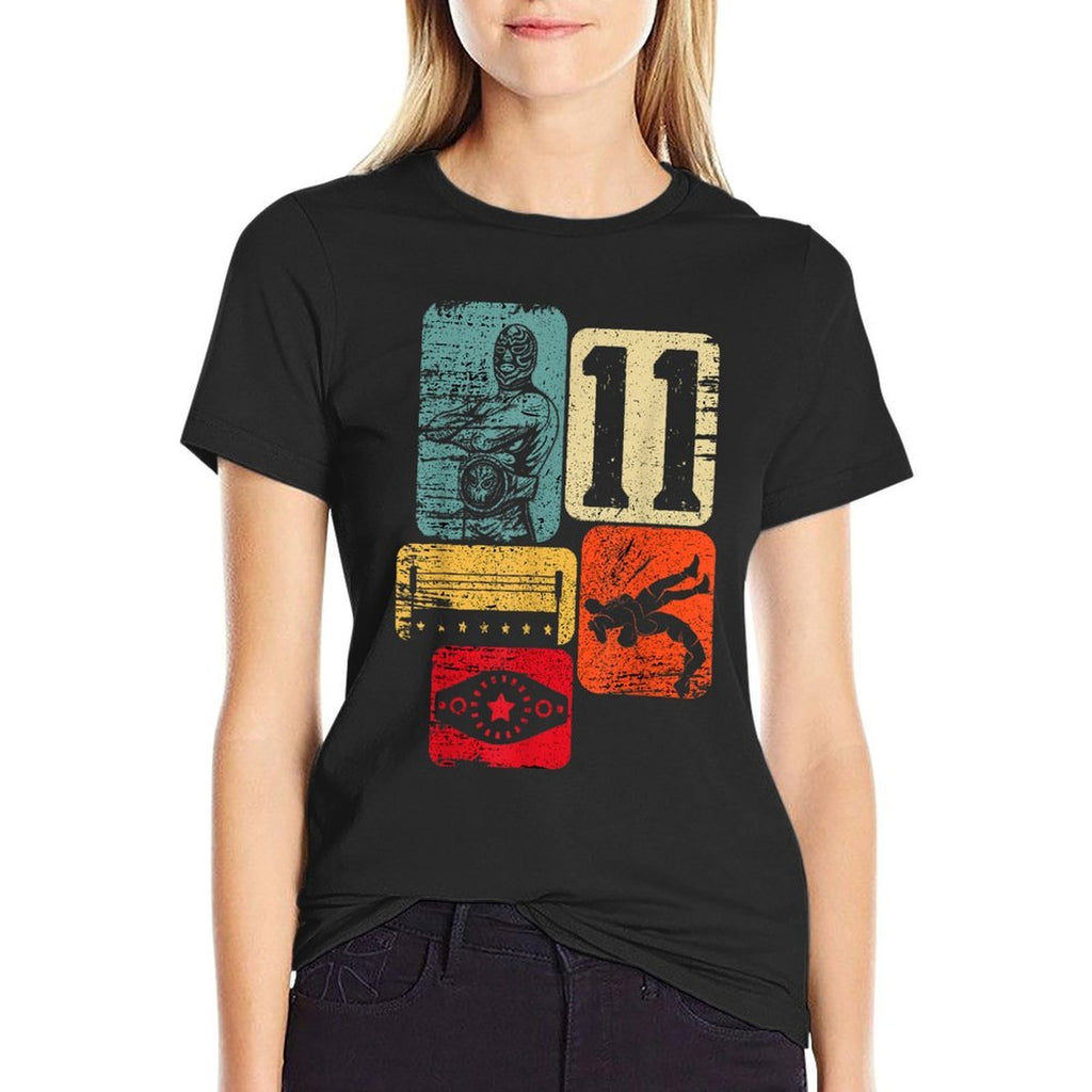 11th Birthday Retro Wrestling 11 Years Old Boy Girl  Cotton T-Shirt