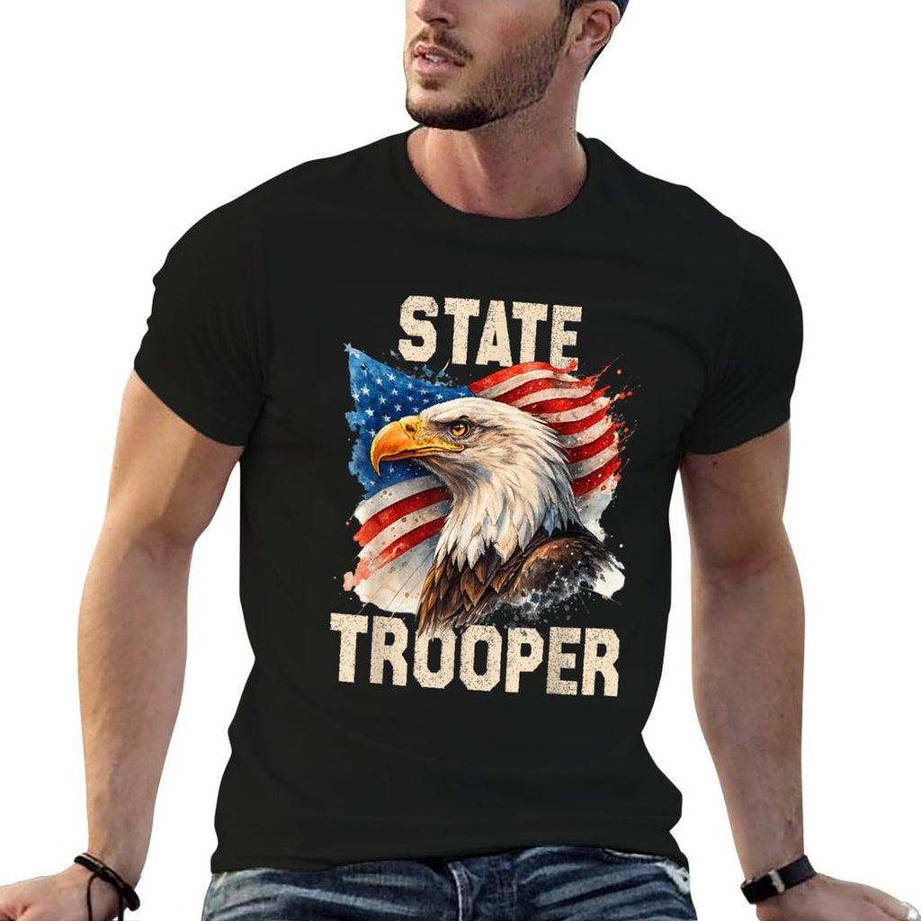 American USA Law Enforcement State Trooper  High-quality Stitching T-Shirt