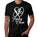 80 Party Crew, Matching Group Women 80th Birthday  Ribbed Collar T-Shirt