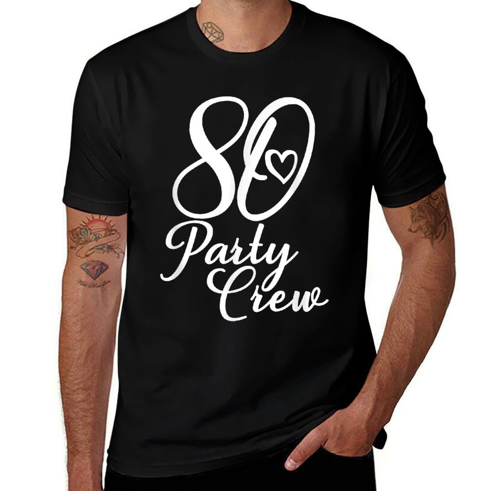 80 Party Crew, Matching Group Women 80th Birthday  Ribbed Collar T-Shirt