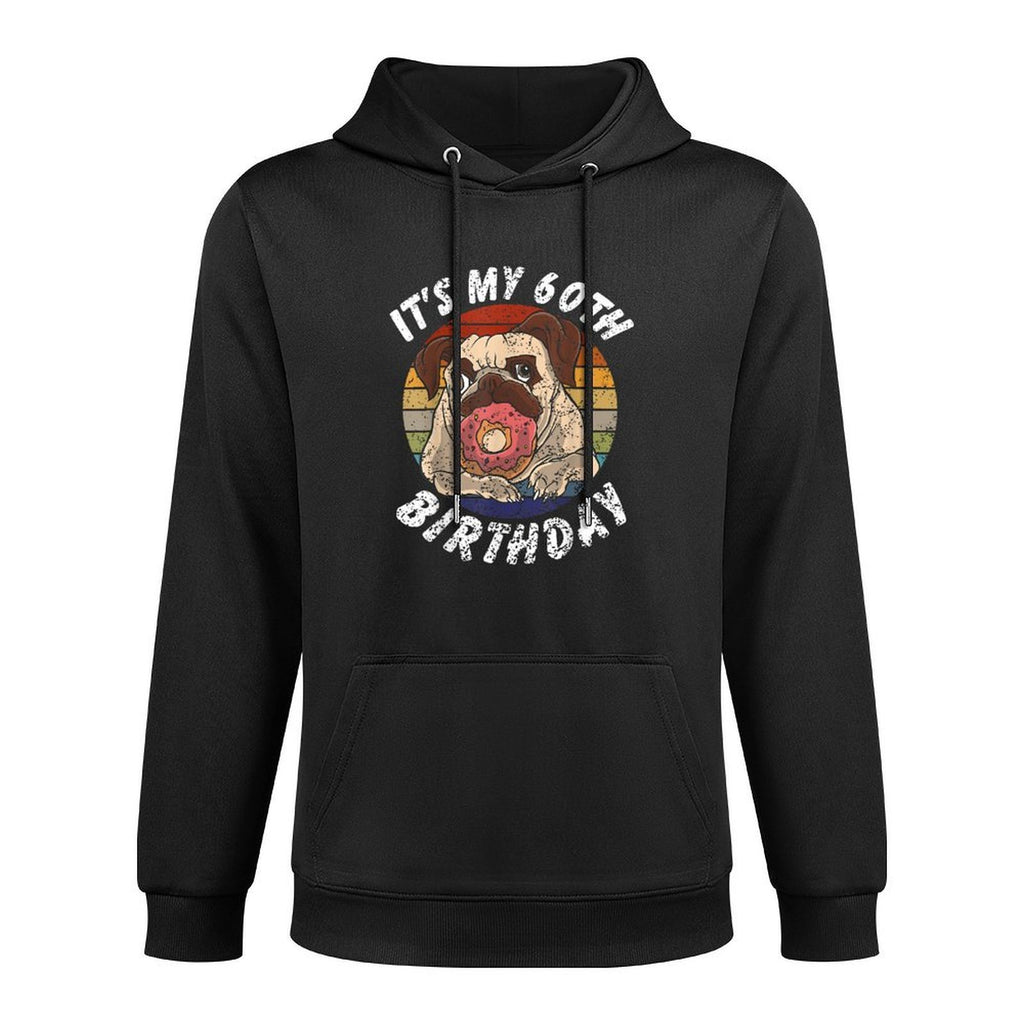 60 Years Old Pug And Donut Vintage Distressed 60th Birthday Breathable Fabric Hoodie