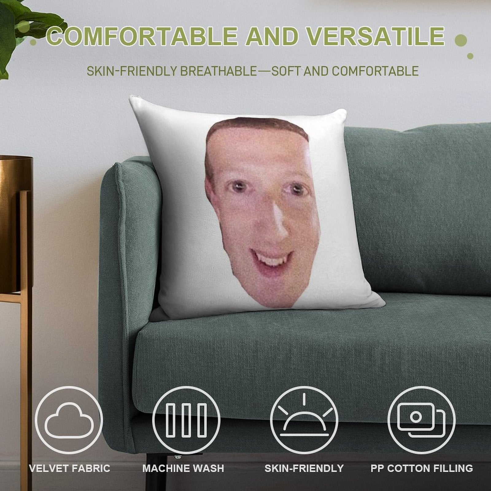 Cursed Zucc Soft Decorative Cover Throw Pillow