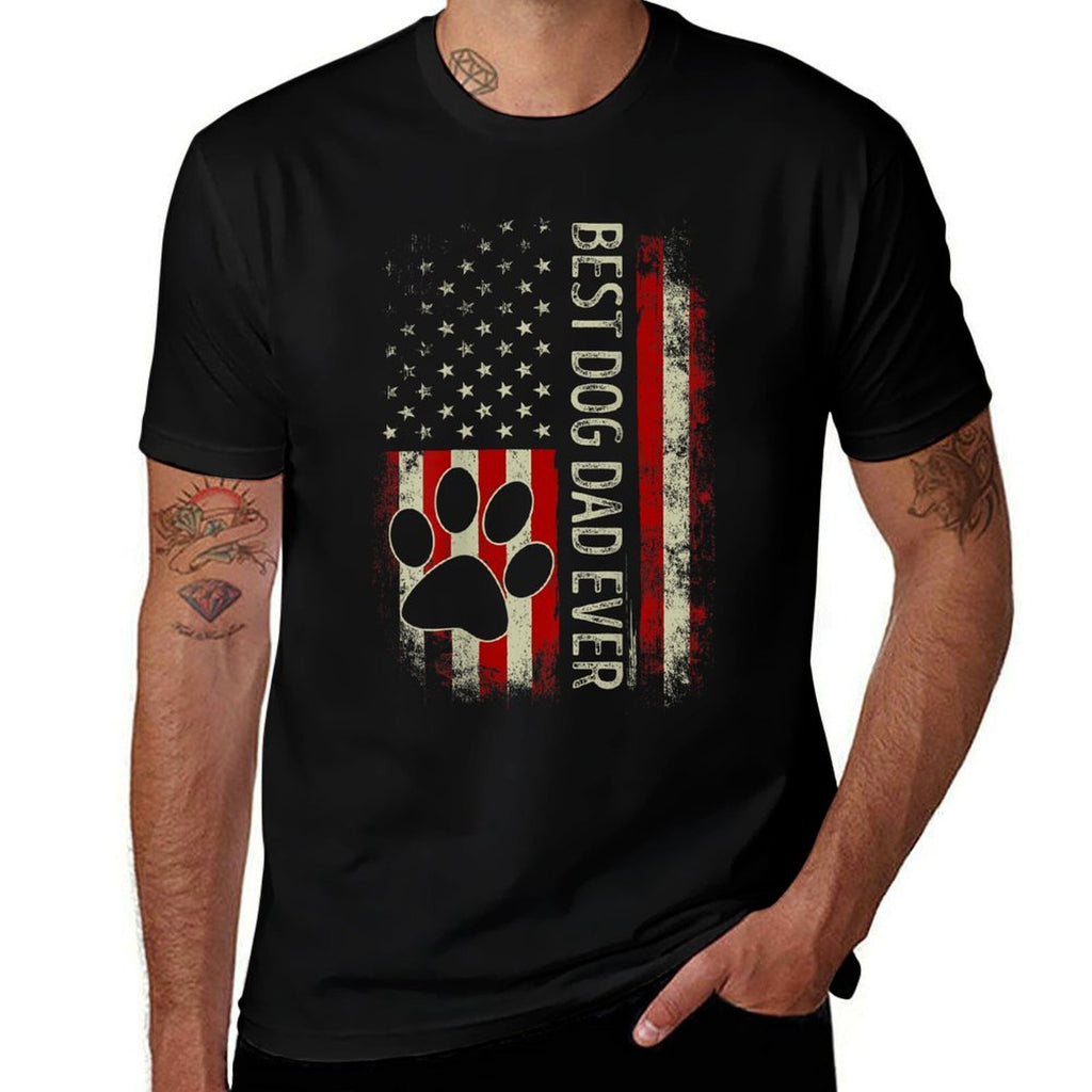Vintage American Funny Dad Fathers Day Dog Dad On Back  Trendy Pattern T-Shirt