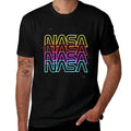 NASA Neon Rainbow Repeat Text Logo  Trendy Pattern T-Shirt