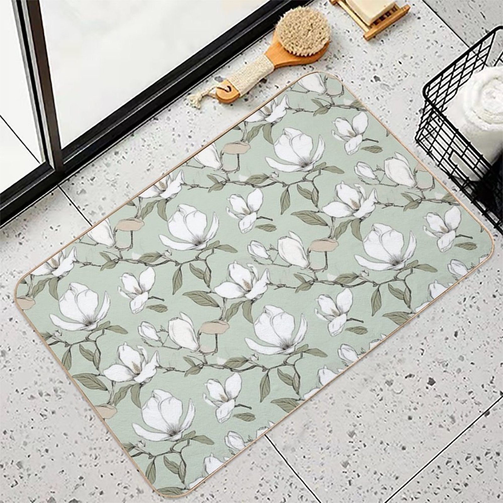 Blooming Elegance Magnolia Blossom Pattern  Long-Lasting Bath Mat