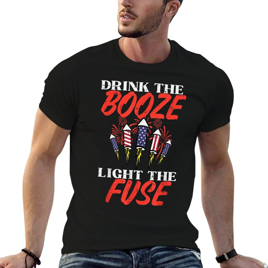 Light The Fuse Fireworks Funny Fourth 4th Of July Men Women  Fade-proof Color T-Shirt