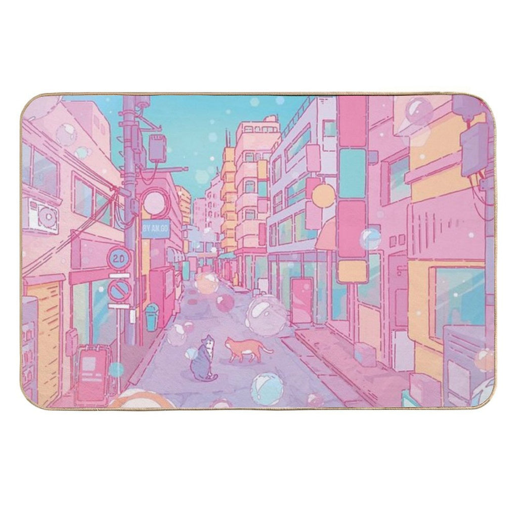 The Cute Cats in The Tokyo Streets (Soft Pastel Version)  Versatile Bath Mat