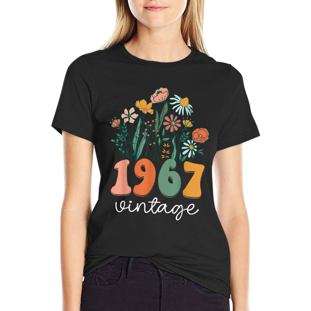 58 Years Old Vintage 1967 58th Women Birthday Wildflower  Stretchy T-Shirt