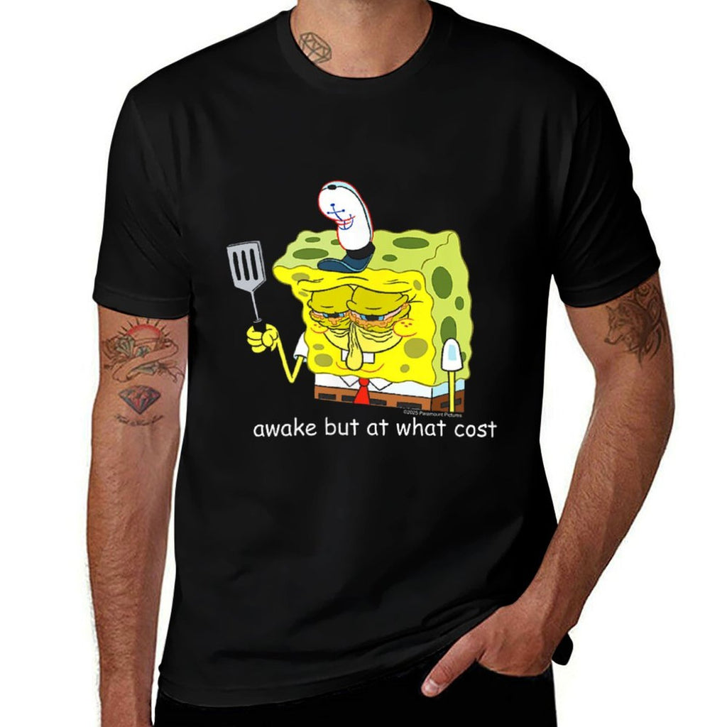 SpongeBob SquarePants Awake But At What Cost Meme Cartoon  Heathered Texture T-Shirt