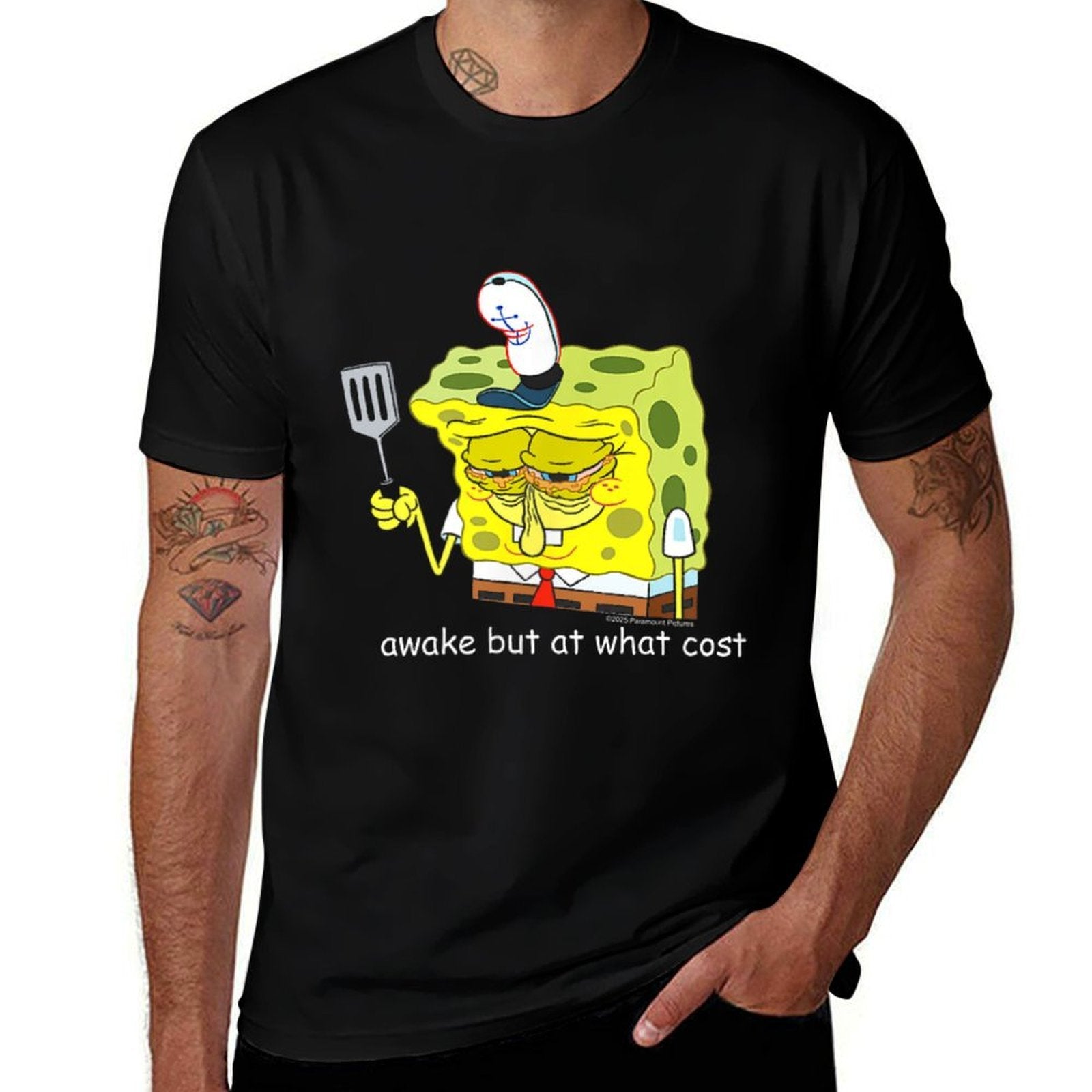 SpongeBob SquarePants Awake But At What Cost Meme Cartoon  Heathered Texture T-Shirt