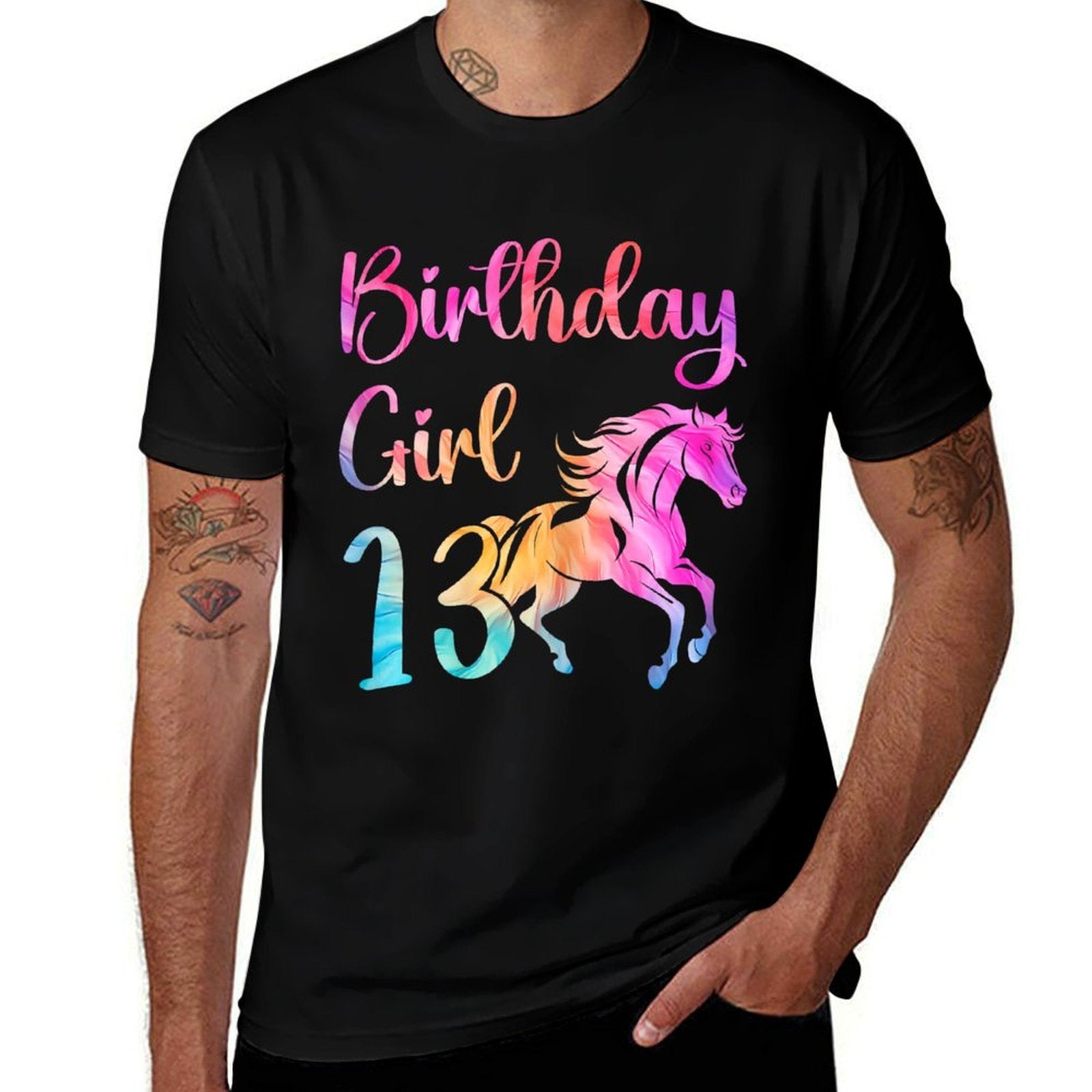 13th Birthday Horse 13 Year Old Girl Birthday Horse Lovers  Fade-proof Color T-Shirt