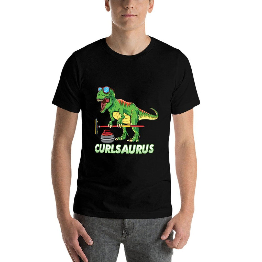 Cool Dinosaur Curling T Rex Curler Winter Ice Sports Curling  Classic T-Shirt