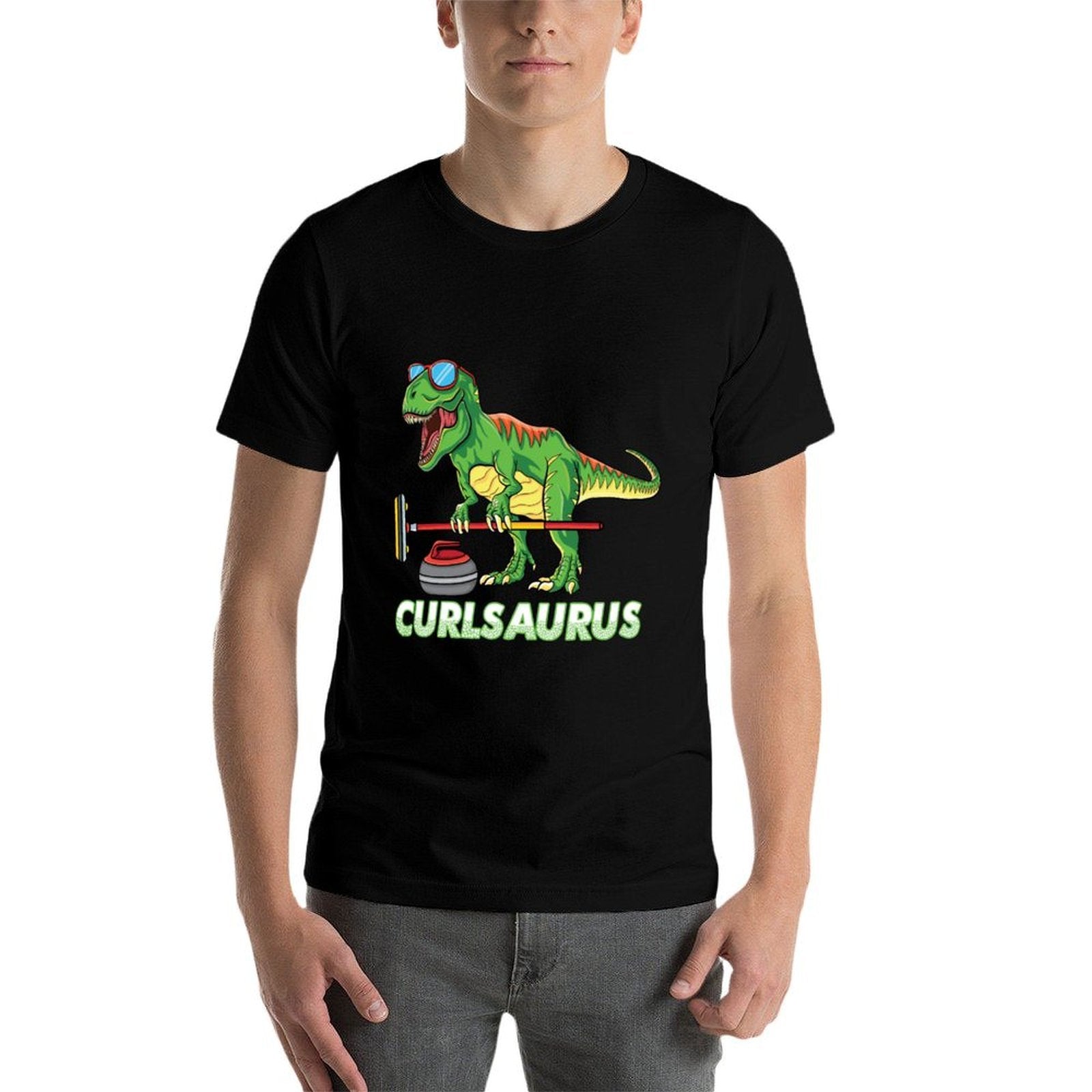 Cool Dinosaur Curling T Rex Curler Winter Ice Sports Curling  Classic T-Shirt