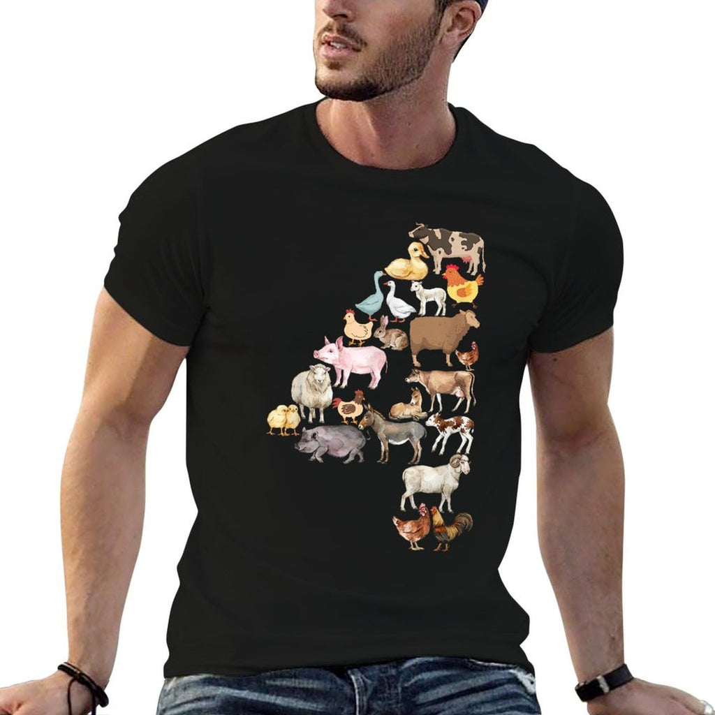 Fun 4th Birthday Farm Animals Theme Boy Kids 4 Year Old Bday  Cotton T-Shirt