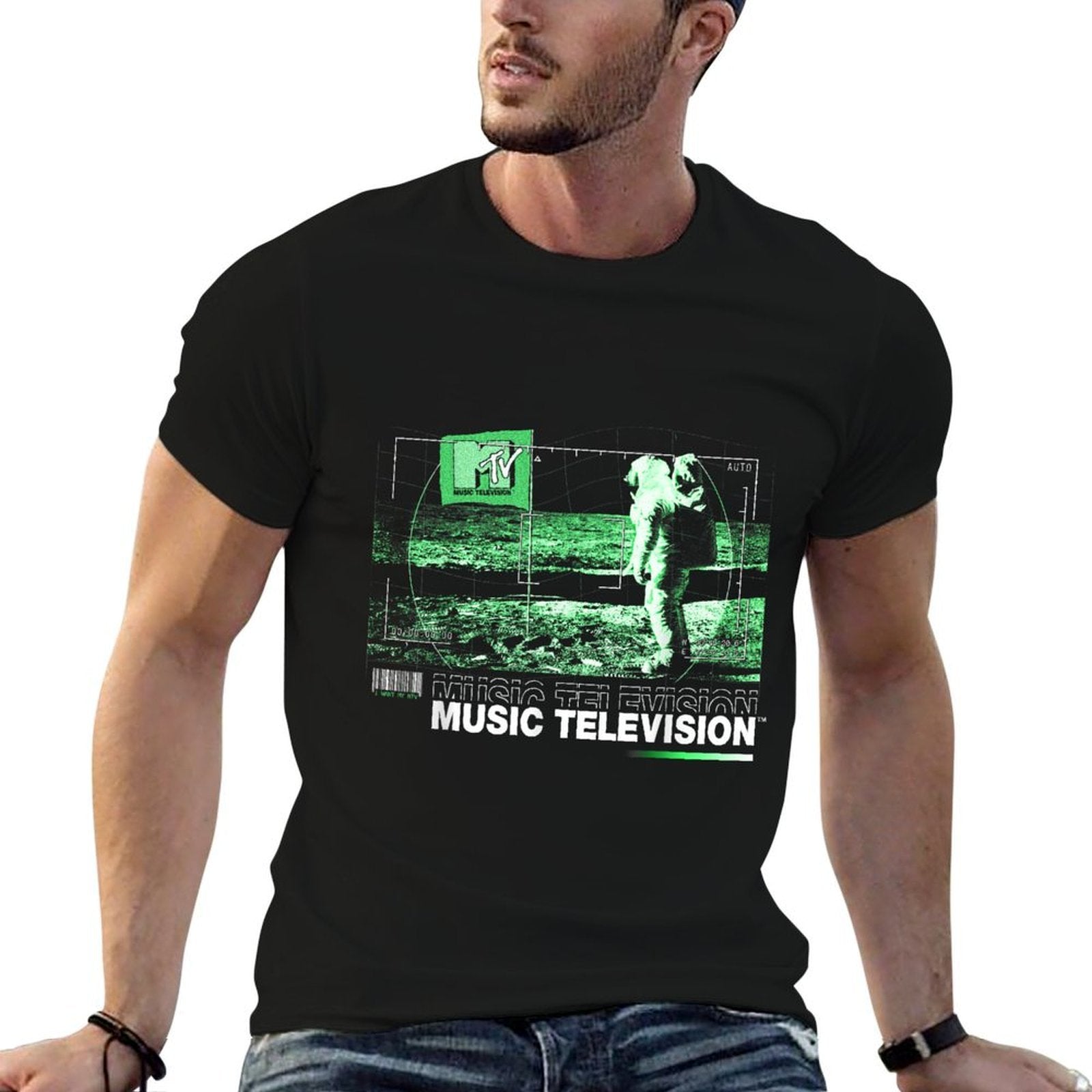 MTV Music Television Moon Man Night Vision  Slim-fit Cut T-Shirt