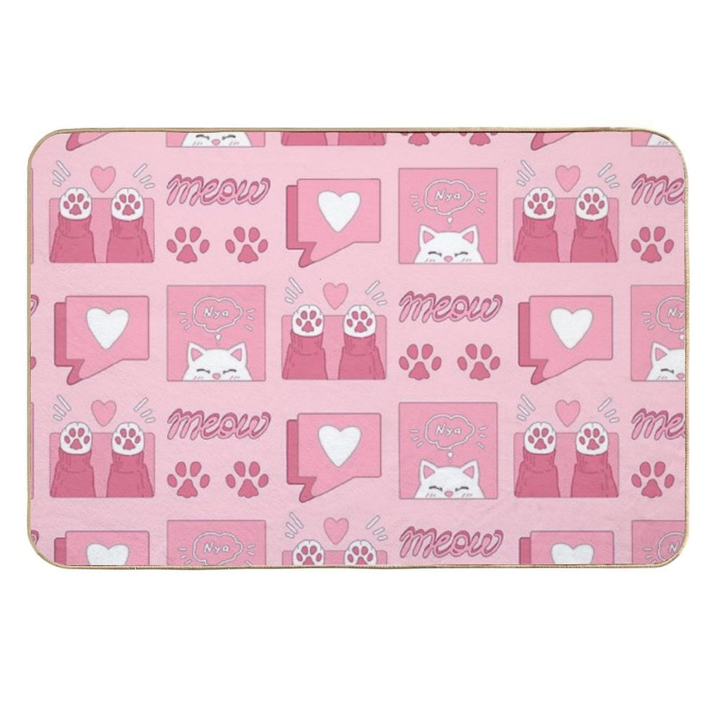 Cute Pink Cat Paws And Love  Odorless Bath Mat