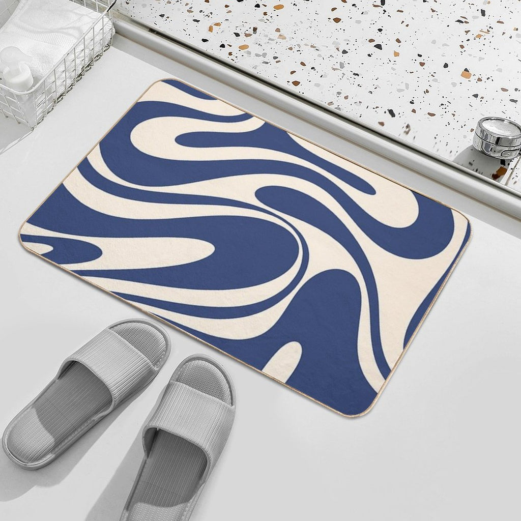 Retro Fantasy Swirl Abstract in Blue And Cream  Odorless Bath Mat