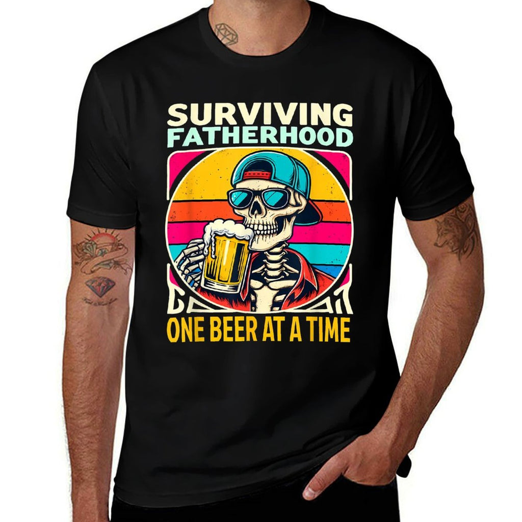 Surviving Fatherhood One Beer At A Time Skeleton Drinking  Oversized Silhouette T-Shirt