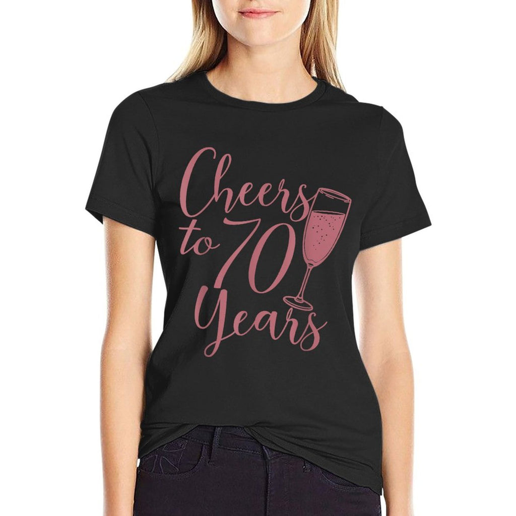 Cheers To 70 Years For Women Her Anniversary 70th Birthday  Ribbed Collar T-Shirt