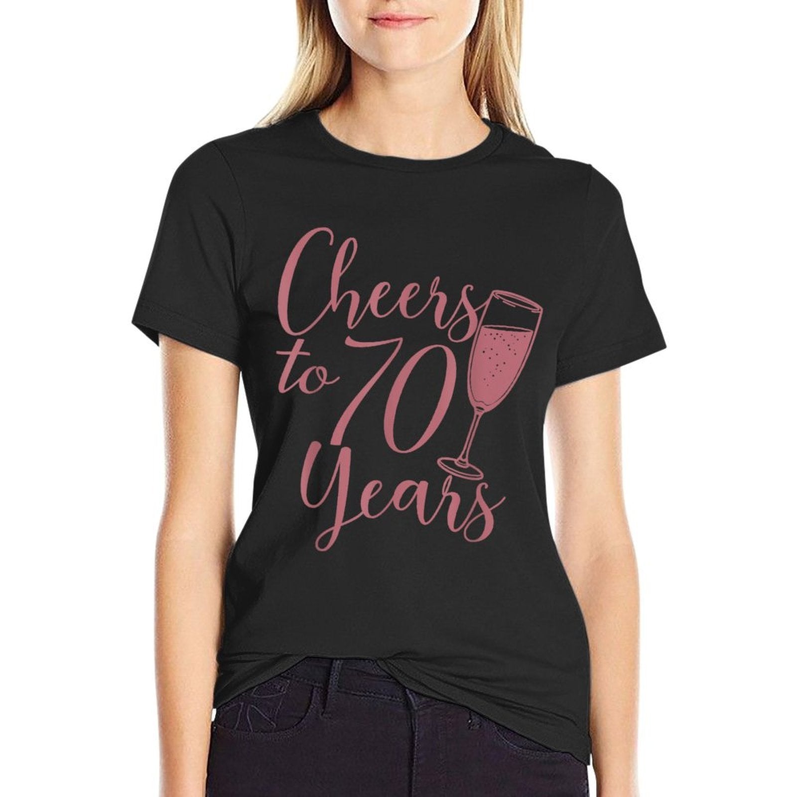 Cheers To 70 Years For Women Her Anniversary 70th Birthday  Ribbed Collar T-Shirt