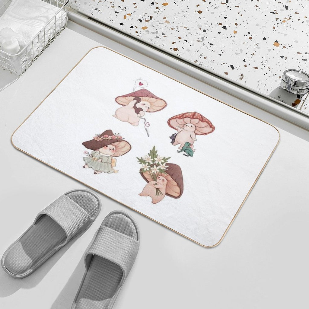 Four Vibrant Mushrooms Friends  Rapid-Drying Bath Mat