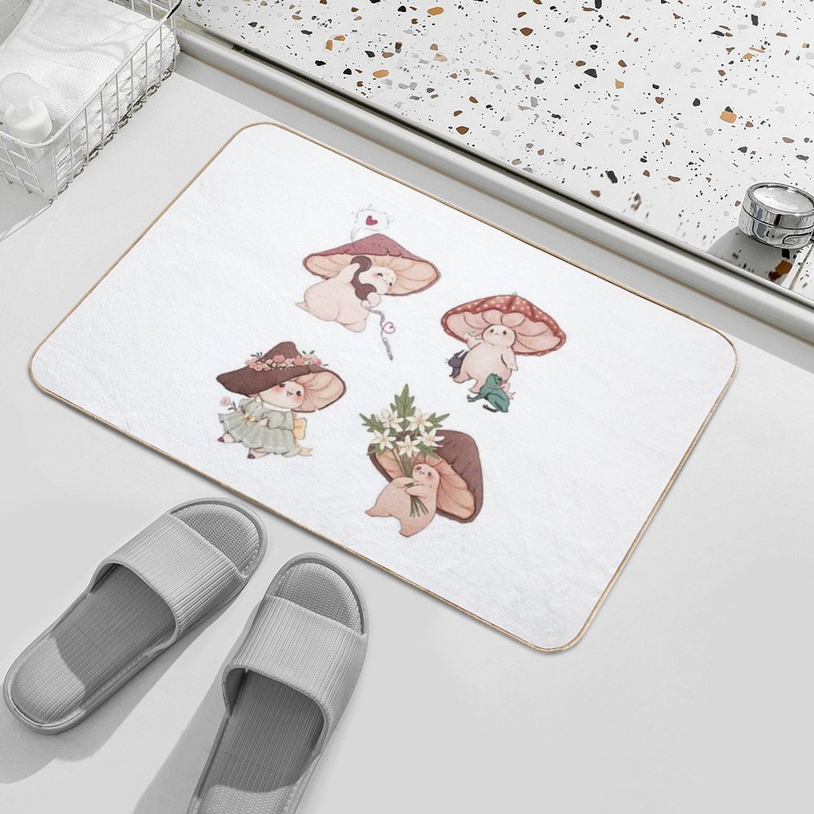 Four Vibrant Mushrooms Friends  Rapid-Drying Bath Mat