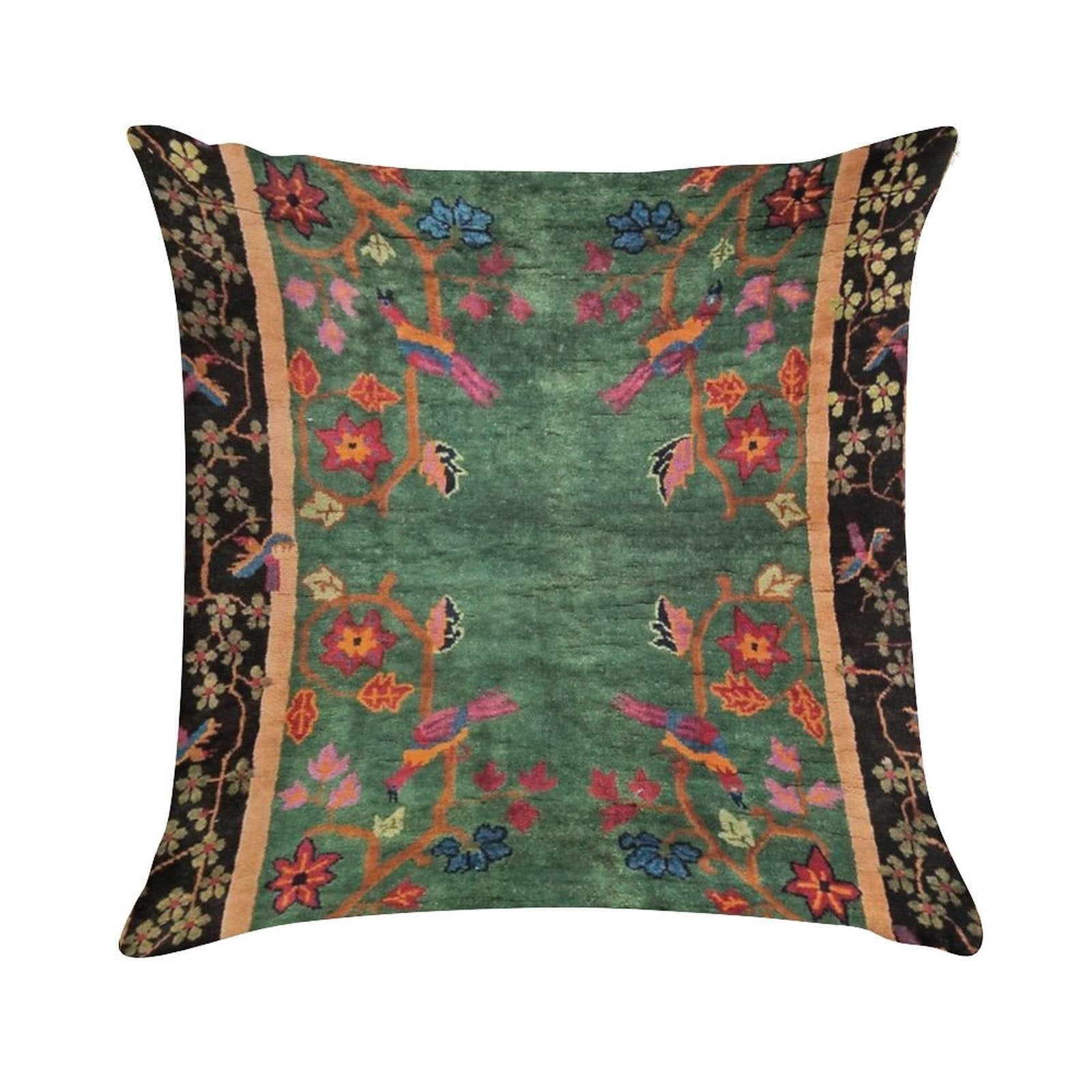Vintage Art Deco Chinese Rug Print Soft Durable Construction Throw Pillow